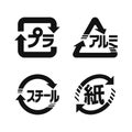 Japanese recycling symbols vector set. Marking code icons Royalty Free Stock Photo