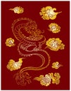 Japanese red dragon tattoo.Dragon on red background for Chinese New Year.Gold Chinese Dragon vector. Royalty Free Stock Photo