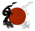 Japanese red dragon tattoo.Dragon on red background for Chinese New Year. Royalty Free Stock Photo