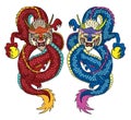 Japanese red dragon tattoo.Dragon on red background for Chinese New Year. Royalty Free Stock Photo