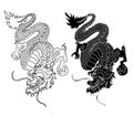 Japanese red dragon tattoo.Dragon on red background for Chinese New Year. Royalty Free Stock Photo