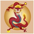 Japanese red dragon tattoo.Dragon on red background for Chinese New Year.Gold Chinese Dragon vector. Royalty Free Stock Photo