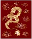 Japanese red dragon tattoo.Dragon on red background for Chinese New Year.Gold Chinese Dragon vector. Royalty Free Stock Photo