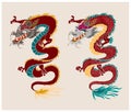 Japanese red dragon tattoo.Dragon on red background for Chinese New Year.Gold Chinese Dragon vector. Royalty Free Stock Photo