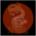 Japanese red dragon tattoo. Dragon on red background for Chinese New Year. Gold Chinese Dragon vector. Royalty Free Stock Photo