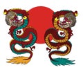 Japanese red dragon tattoo.Dragon on red background for Chinese New Year. Royalty Free Stock Photo