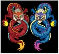 Japanese red dragon tattoo.Dragon on red background for Chinese New Year. Royalty Free Stock Photo