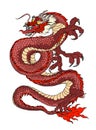 Japanese red dragon on white.