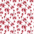 Japanese red maple leaves. Repeating pattern. Water color