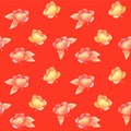 Japanese Red Rose Leaf Motif Vector Seamless Pattern