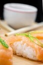 Japanese restaurant food. assorted sushi rolls on black isolated background. Royalty Free Stock Photo