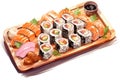 Japanese restaurant food traditional sushi meal seafood salmon japan wasabi fish background Royalty Free Stock Photo