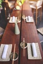 Japanese restaurant in traditional style, Empty plate on mat near chopstick bowl, Selective Focus