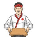 Japanese restaurant waiter colorful emblem