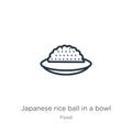 Japanese rice ball in a bowl icon. Thin linear japanese rice ball in a bowl outline icon isolated on white background from food Royalty Free Stock Photo