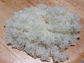 Japanese rice on a wooden plate, Home made. Royalty Free Stock Photo