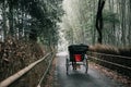 Japanese rickshaw with bamboo forest in kyoto Japan Royalty Free Stock Photo