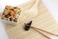 Japanese Roasted Nuts, Rice, Spoon and Chopsticks Royalty Free Stock Photo