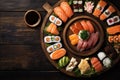 japanese roll seafood asian fish food rice fresh healthy sushi. Generative AI.