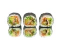 Japanese rolls with avocado and eel on white background Royalty Free Stock Photo