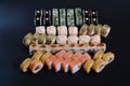 Japanese rice rolls with fish and ginger Royalty Free Stock Photo