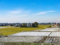 Japanese rural farmlands with first snow