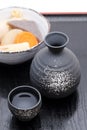 Japanese sake cup and bottle Royalty Free Stock Photo