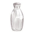 Japanese sake isolated on white background. Ceramic bottle sake hand drawn sketch.