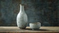 Japanese sake oriental drink. Ceramic sake bottle and cup Royalty Free Stock Photo