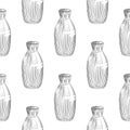 Japanese sake seamless pattern on white background. Ceramic bottle sake hand drawn sketch Royalty Free Stock Photo