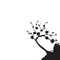 Japanese Sakura. Silhouette of cherry tree on a cliff. Isolated on white background. illustration Royalty Free Stock Photo