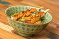 Japanese salmon yakitori with noodles Royalty Free Stock Photo