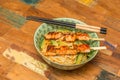 Japanese salmon yakitori with noodles Royalty Free Stock Photo