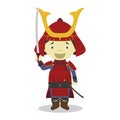 Japanese samurai cartoon character. Vector Illustration. Royalty Free Stock Photo