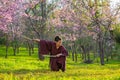 The Japanese samurai are gripping the sword, preparing to fight Royalty Free Stock Photo