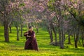 The Japanese samurai are gripping the sword, preparing to fight Royalty Free Stock Photo