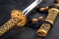 Japanese samurai katana sword and scabbard close up Royalty Free Stock Photo