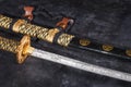 Japanese samurai katana sword and scabbard close up Royalty Free Stock Photo