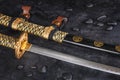 Japanese samurai katana sword and scabbard close up Royalty Free Stock Photo