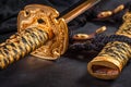 Japanese samurai katana sword and scabbard close up Royalty Free Stock Photo