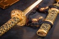 Japanese samurai katana sword and scabbard close up Royalty Free Stock Photo