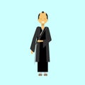 Japanese Samurai Man In Black Kimono Traditional Male Japan Dress