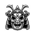Japanese samurai mask and helmet. Design element for logo, label, emblem, sign, poster.
