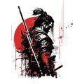 Japanese samurai with sword - vector illustration - meaning of the black Japanize characters