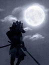 A Japanese Samurai Under The Moonlight Royalty Free Stock Photo