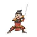 Japanese samurai warrior cartoon illustration Royalty Free Stock Photo