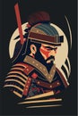 japanese samurai warrior close up flat vector illustration