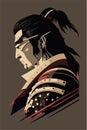 japanese samurai warrior close up flat vector illustration