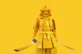 Japanese samurai warrior in full armor with helmet, mask and katana. 3D Rendering Royalty Free Stock Photo