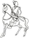 Japanese Samurai Warrior Riding Horse Side View Continuous Line Drawing